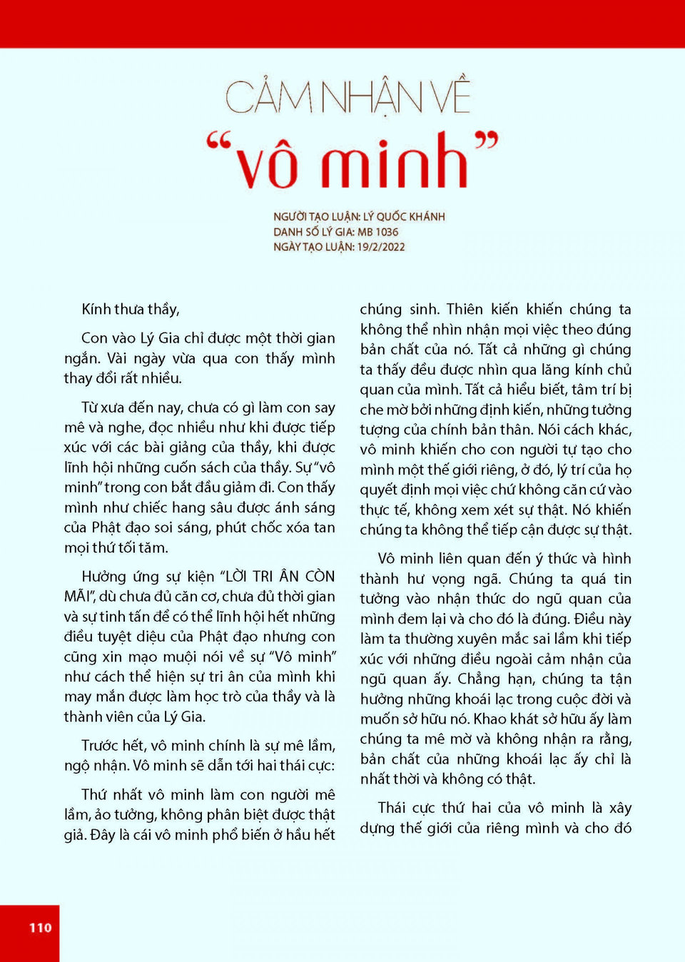 NỘI SAN LÝ GIA SỐ 1 – LỜI TRI ÂN CÒN MÃI